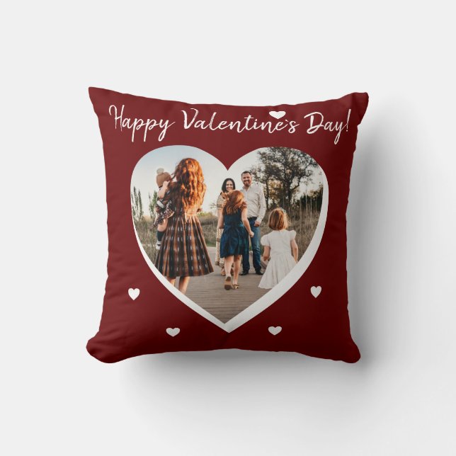 Valentine`s day Heart Family Photo Script Throw Pillow (Front)