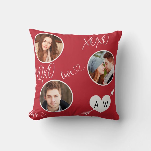 Valentine’s Day Heart & Initials Custom Photo Throw Pillow (Front)
