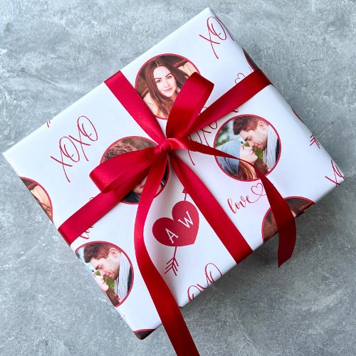 Valentines Day Heart  Initials Custom Photo Wrapping Paper