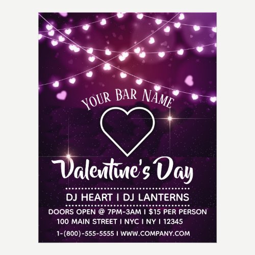 Valentine’s Day Heart Lanterns Bar Event Flyer