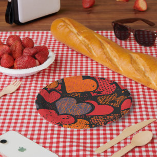 Valentine’s Day Heart Pattern – Retro Pop Art Paper Plates