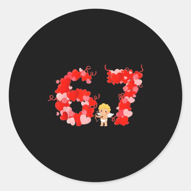 Valentine’s Day Hearts 67 Meme Six Seven 6 7 Cute  Classic Round Sticker (Front)