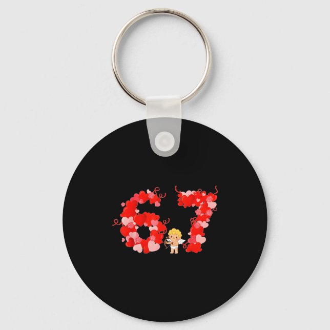 Valentine’s Day Hearts 67 Meme Six Seven 6 7 Cute  Keychain (Front)