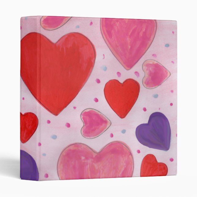 Valentine’s Day Hearts in Pink, Purple and Red Binder (Front/Spine)