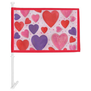 Valentine’s Day Hearts in Pink Purple and Red Car Flag