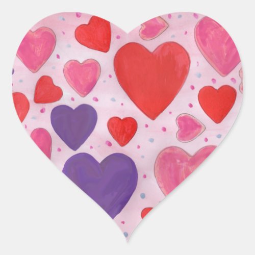 Valentines Day Hearts in Pink Purple and Red Heart Sticker