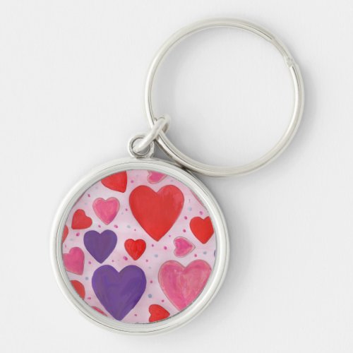 Valentines Day Hearts in Pink Purple and Red Keychain