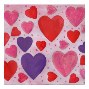 Valentine’s Day Hearts in Pink, Purple and Red Poster
