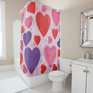 Valentine’s Day Hearts in Pink, Purple & Red Shower Curtain