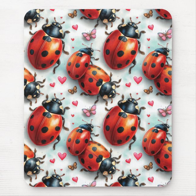 Valentine`s Day Ladybug Love Pattern Mouse Pad (Front)