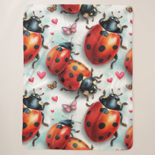 Valentine`s Day Ladybug Love Pattern Sherpa Blanket