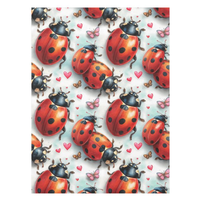 Valentine`s Day Ladybug Love Pattern Tablecloth (Front)