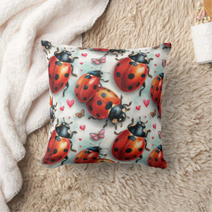 Valentine`s Day Ladybug Love Pattern Throw Pillow