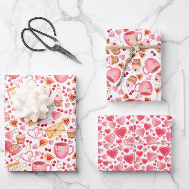 Valentine’s Day Love Hearts Pink Wrapping Paper Sheets (Front)