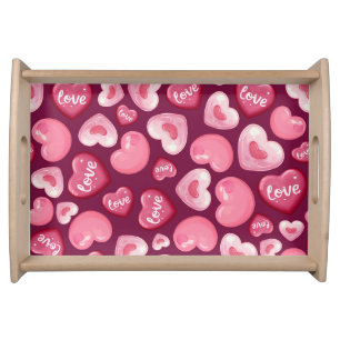 Valentine’s Day Love Hearts. Sweet and Glossy Hea Serving Tray