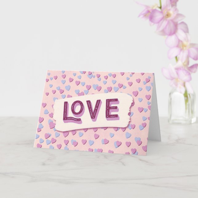 Valentine’s Day Love Pink and Blue Hearts Card (Orchid)