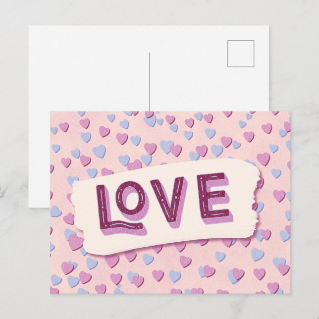 Valentine’s Day Love Pink and Blue Hearts Postcard (Front/Back)