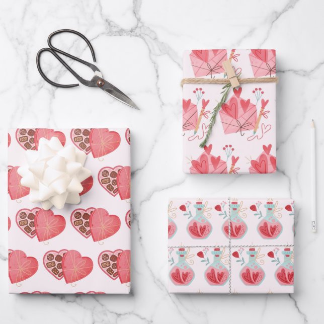Valentine’s Day Love Wrapping Paper Set of 3 (Front)
