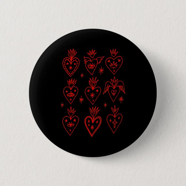 Valentine’s Day Mexican Milagro Gothic Goth Sacred Button (Front)