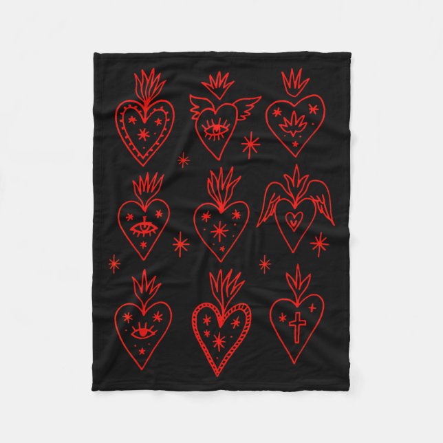 Valentine’s Day Mexican Milagro Gothic Goth Sacred Fleece Blanket (Front)