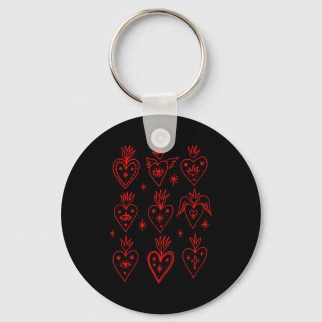 Valentine’s Day Mexican Milagro Gothic Goth Sacred Keychain (Front)