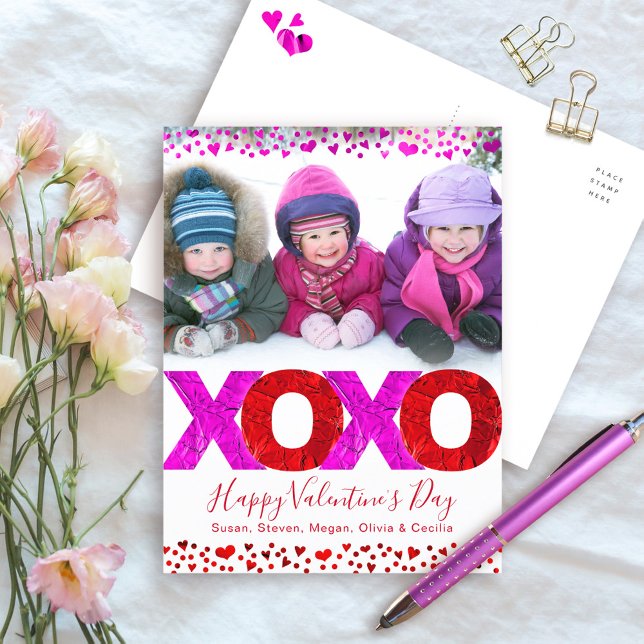 Valentine’s Day Photo Bold XOXO Modern Hearts Holiday Postcard (Creator Uploaded)