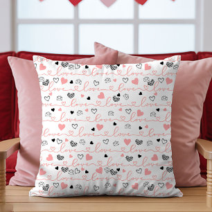 Valentine’s Day Pillow Pink Black Hearts Sketch 