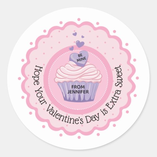 Valentines Day Pink Cupcake Classic Round Sticker