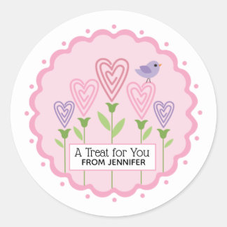 Valentine’s Day Pink Floral Hearts Classic Round Sticker