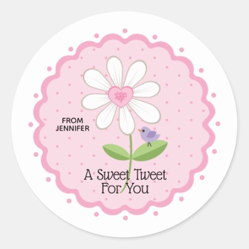 Valentineâs Day Pink Flower Sweet Treat for You Classic Round Sticker