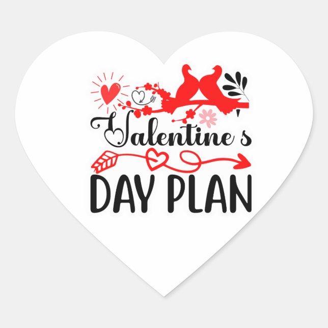 Valentine’s Day Plan – Romantic Love Birds & Heart Heart Sticker (Front)