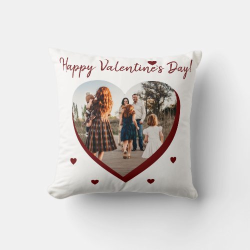 Valentines day Red Heart Family Photo Script Throw Pillow