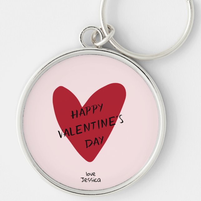 Valentine’s Day red heart on the pink bg  Keychain (Front)