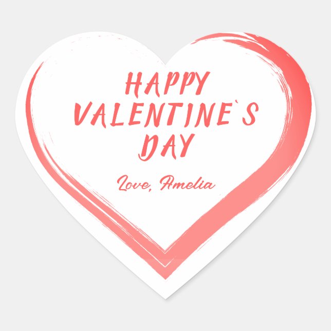 Valentine`s Day Romantic Pink Heart with Name Sticker (Front)