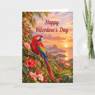 Valentine’s Day Scarlet Macaw Hibiscus Garden Holiday Card