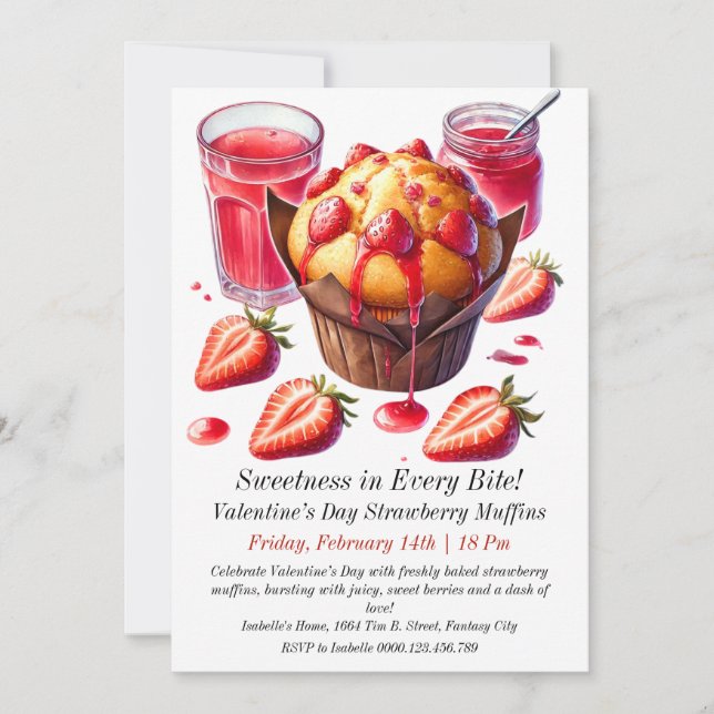 Valentine’s Day Strawberry Muffins Invitation (Front)