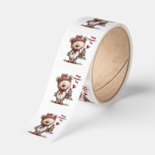 Valentine’s Day Teddy Bear with Heart Desserts Square Sticker