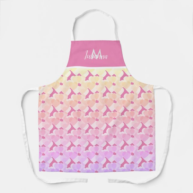 Valentine’s Day Theme Floating Hearts Pink Apron (Front)