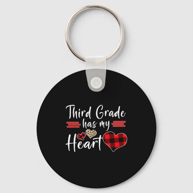 Valentine’s Day Third Grade Has My Heart Plaid Tea Keychain (Front)
