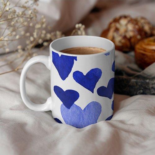 Valentines Day Watercolor Hearts  blue Coffee Mug