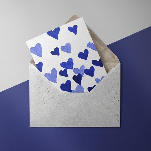 Valentines Day Watercolor Hearts  blue Holiday Card