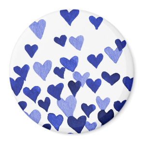 Valentine’s Day Watercolor Hearts – blue Magnet