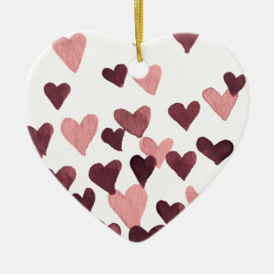 Valentine’s Day Watercolor Hearts – dark pink Ceramic Ornament