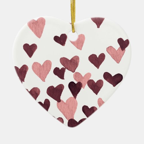 Valentines Day Watercolor Hearts  dark pink Ceramic Ornament