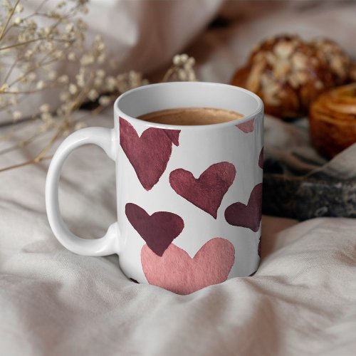 Valentines Day Watercolor Hearts  dark pink Coffee Mug