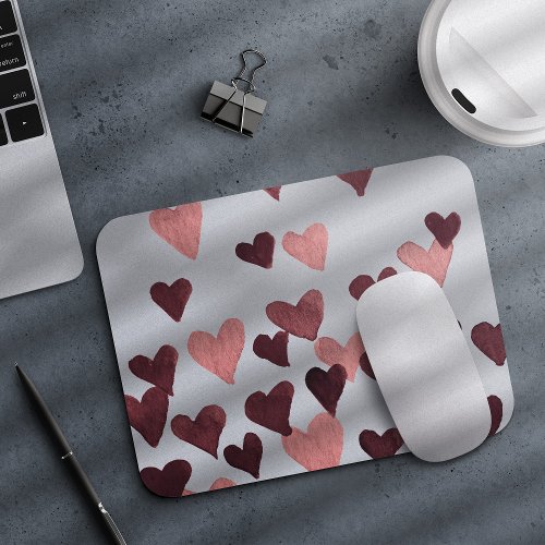Valentines Day Watercolor Hearts  dark pink Mouse Pad