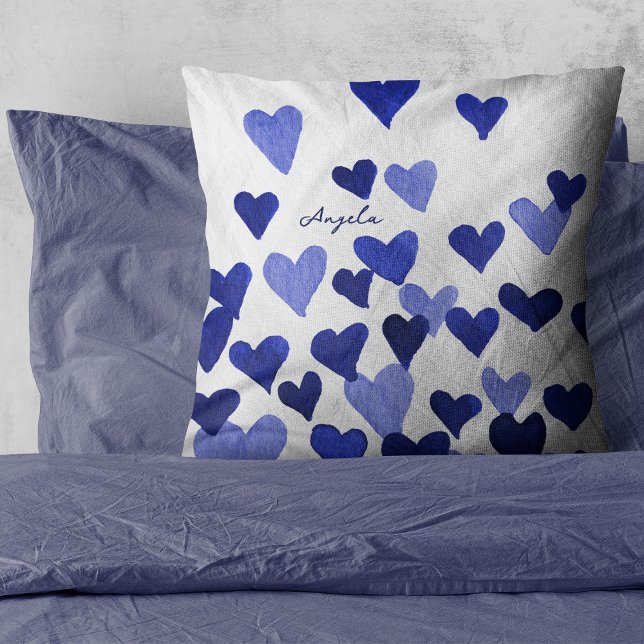 Valentine’s Day Watercolor Hearts Name  Throw Pillow (Creator Uploaded)