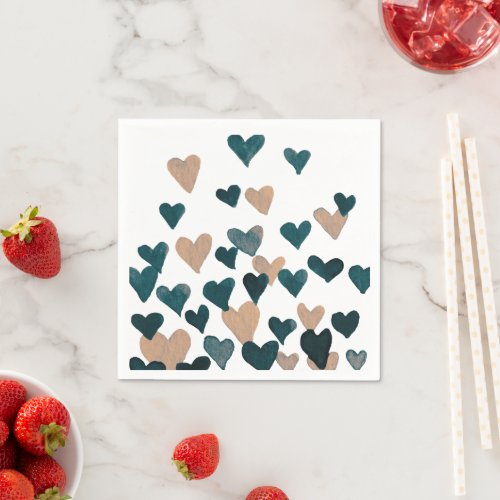 Valentines Day Watercolor Hearts  neutral Paper Napkins