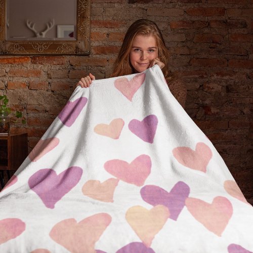 Valentines Day Watercolor Hearts  pastel pink Fleece Blanket