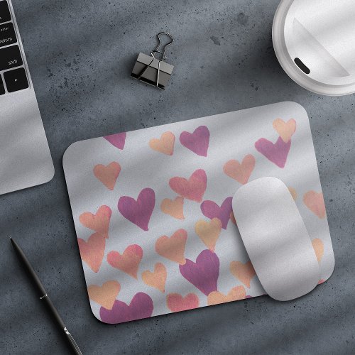 Valentines Day Watercolor Hearts  pastel pink Mouse Pad